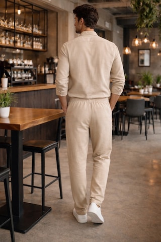 Erkek Oversize Keten Takım Salaş Kesim Gömlek Pantolon Yazlık Kombin Bej