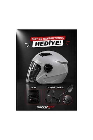 Güneş Vizörlü Kask - Telefon Tutucu Ve Buff Gri