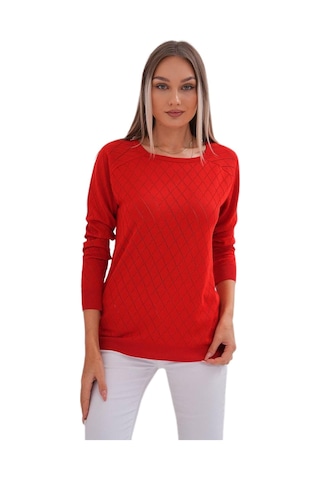 Kadın Baklava Dilimi Desenli Kazak 12781 Bgl-st04110 Kırmızı