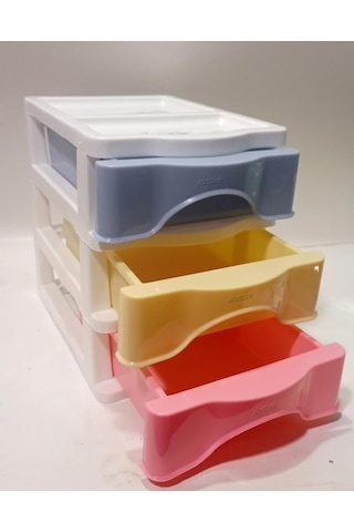 3 Çekmeceli Renkli Mini Komidin 21x15 H:20 Plastik Ivır Zıvır Dikiş Nakış Enfiye Kutusu Avandanlık Çok Renkli