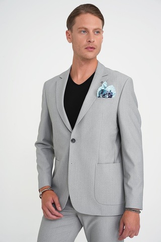 Slim Fit Torba Cep Esnek Pamuk Düz Gri Blazer Ceket C 712 Gri