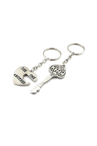 Kalp Anahtarı Puzzle Antik Desen İkili Metal Anahtarlık Set KC960