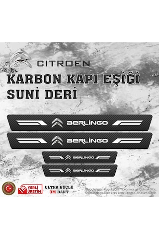 Citroen Berlingo Uyumlu Deri Karbon Kapı Eşiği Koruyucu Bant 4 Adet