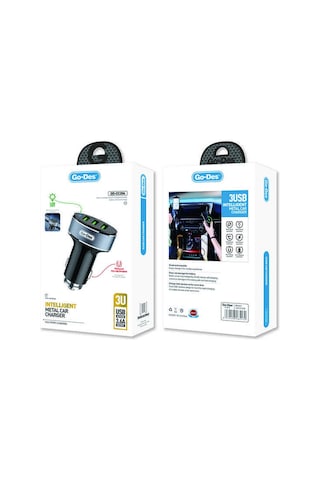 Go Des GD-CC206 3 Usbli Led Işıklı Metal Araç Şarj Başlığı 3.6A ZORE-266112 Siyah
