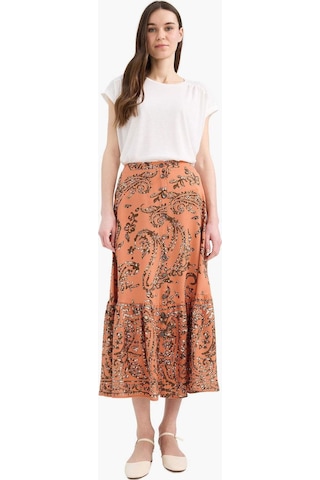DeFacto Regular Fit Esnek Belli Desenli Midi Etek F1158AX25SMOG327 Turuncu