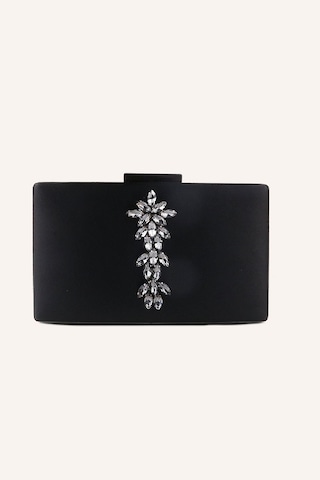 Guiza Kadın Siyah Saten Kristal Taşlı Abiye Çanta , Clutch Abiye Çanta , Portföy Çanta Siyah Saten-2