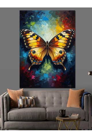 Renkli Boya Sıçramalı Kelebek Kanatları Dekoratif Kanvas - Mdf Ahşap Tablo