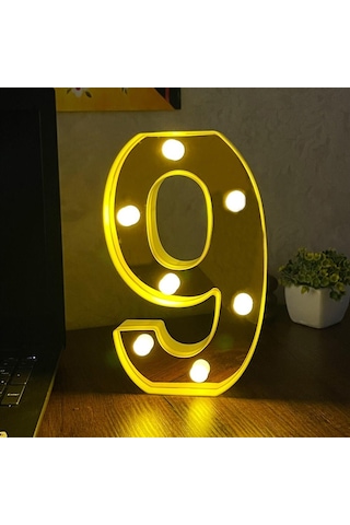 Dekoratif Led Işıklı 3D 9 Rakamı Büyük Boy Organizasyon Doğum Günü Kutlama
