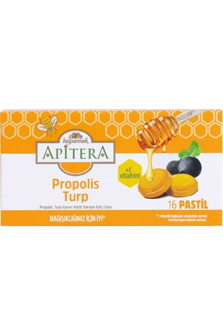 Apitera Doğal Bal, Turp, Kurkumin, C Vitamini Ve Propolis İçeren Takviye Edici 16 Lı Boğaz Pastili