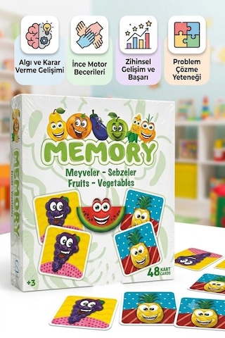 Meyveler Ve Sebzeler Hafıza Oyunu 48 Kartlı Eğitici Zeka Zihinsel Gelişim Ve Problem Çözme Oyunu