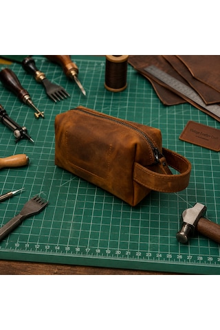 Vintage Leather Craft Hakiki Deri Erkek Çantası Taba