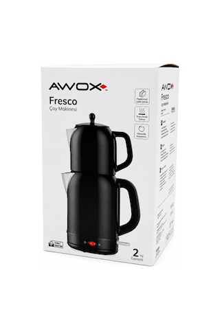 Çapa Makinesi Awox Fresco Siyah Elektrikli Çay Makinesi Çaycı Set 1.7lt Su Isıtıcı + 1.2lt Demlik Paslanmaz Çelik Gövde 2200w