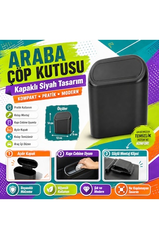 Araba Çöp Kutusu Kapaklı Siyah Araç İçi Pratik Ve Kompakt Çöp Kovası 1