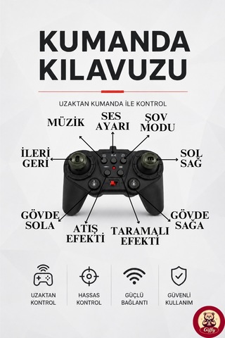 Oyuncak Uzaktan Kumandalı Tank Leopard Model Alman Tankı Sesli Led Işıklı Müzikli Ses Ve Atış Efektli Şarjlı Göndesi 360 Dönen Rc Tank 1:20 Ölçek 38 Cm Kahverengi