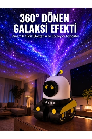 Northcity Yeni Nesil Taşınabilir Lityum Bataryalı Robot Gece Lambası Ve Projektör - Çocuk Odası Işıkları Sarı
