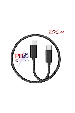 Ally Type-C to Type-C 60W QC 3.0A Kısa Hızlı Şarj Kablosu (20 CM)