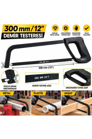 300 Mm Demir Testeresi 12 İnç Metal Ve Plastik Pvc Kesme Testeresi Değiştirilebilir Ağızlı