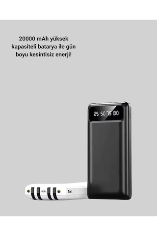 Mey İthalat Led Işıklı 20.000mah Powerbank Lcd Gösterge Dahili Çoklu Kablo Yeni Nesil Diğer
