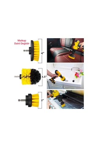 Mucit Home 3'lü Matkap Ucu Yıkama Temizleme Banyo Küvet Duşakabin Araba Tekerliği Koltuk Fırçası Seti Diğer