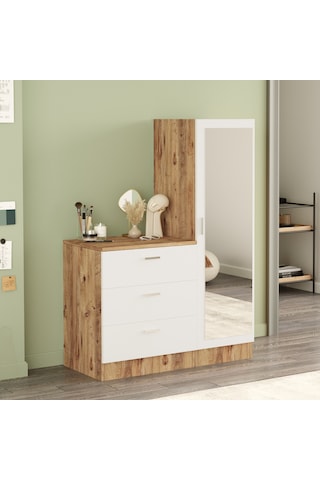 Yurudesign Nancy Aynalı Şifonyer Gardırop Çam-Beyaz