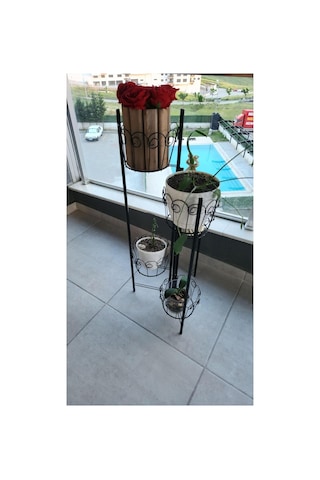 Katlanabilir Metal 5'li Saksılık - Siyah - 100 Cm Yükseklik - Kurulumsuz Boyalı Dekoratif Bitki Standı Diğer