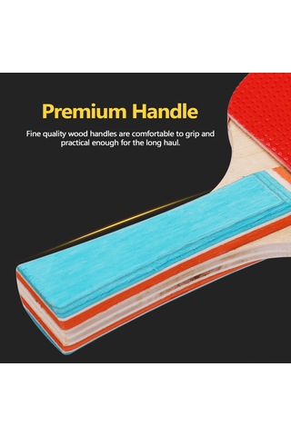 Ranyeek 2 Oyuncu Ping Pong Seti: 2 Adet Ahşap + Kauçuk Raket Ve 3 Top, Renkli Saplı Spor Eşyası