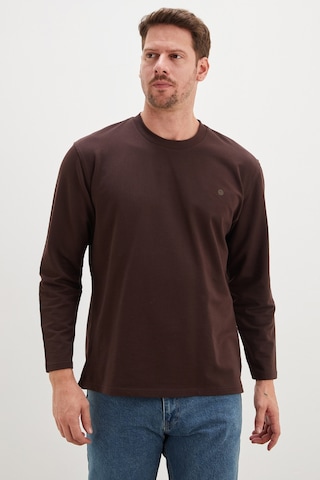 Fullamoda Baskılı Bisiklet Yaka Sweatshirt Kahve