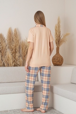 Dreamy Milan Kısa Kollu Ekose Kareli Düğmeli Gömlek Pijama Takımı SOMON