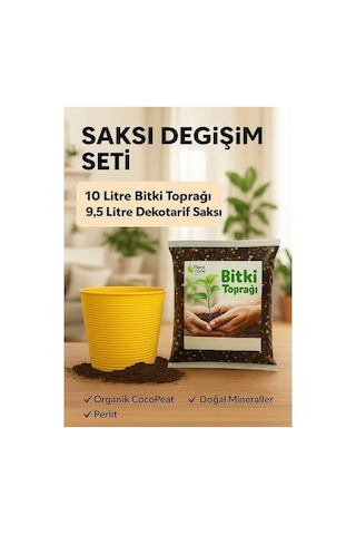 Saksı Değişim Seti - 10 Litre Böcek Sinek Yapmayan Organik Çiçek Toprağı + 9,5 Litre Dekoratif Saksı 10 L