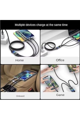 100w Çok Hızlı Kopmaz Spiral 3 Başlıklı Çok Hızlı Şarj Kablosu Telefon Tablet Uyumlu Carplay