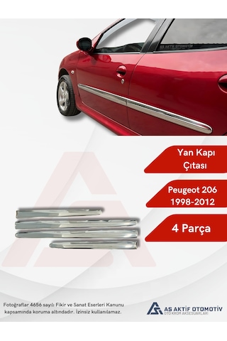 Peugeot 206 Hb 5d/sd/sw/cc Yan Kapı Çıtası 4 Parça 1998-2012 Krom Paslanmaz Çelik