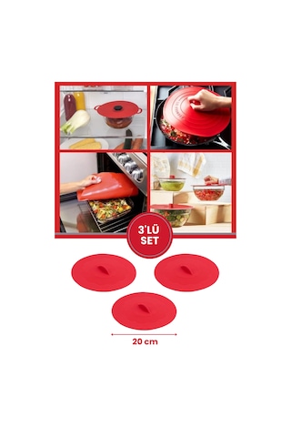 Silicolife Çok Amaçlı Vantuz Kapak 20 CM 3'Lü Kırmızı