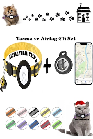 Takip Cihazı Ve Airtag Yuvalı Kedi Tasması Ios Uyumlu Boyun Tasması Gps 2'li