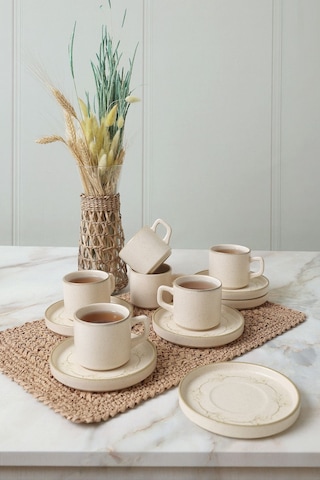 Keramika Taupe Bloom Stackable Çay Takımı 12 Parça 6 Kişilik 22520-28 Krem