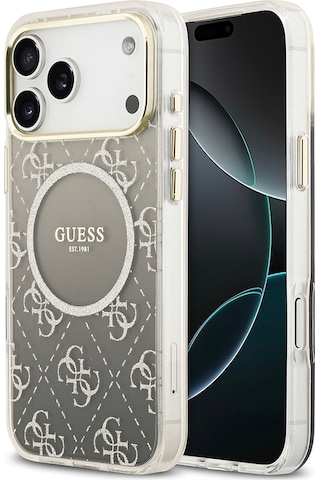 Apple Uyumlu iPhone 17 Pro Kılıf Guess Lisanslı M-safe Şarj Özellikli 4g Desenli Simli Silikon Kapak Gri Gri