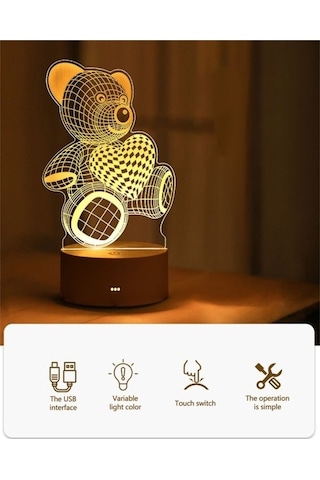 Willowhaven Çocuklar İçin Sevimli 3d Usb Şarj Lambası, Canlı Kazınmış Gece Lambası Beyaz Beyaz