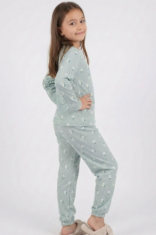 Breeze Kız Çocuk Pijama Takımı Papatya Desenli 4-8 Yaş, Su Yeşili Su Yeşili