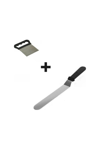 2li Set Hamur Şekillendirici Eğik Pasta Spatulası Ve Metal Hamur Kesici Kazıyıcı Spatula Sarı