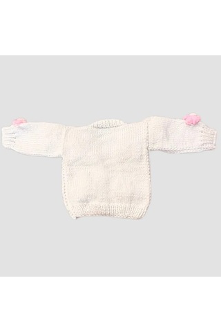 Uretti - Gülnur 2184 - El Örgüsü Pembe Çiçekli Kız Çocuk Hırka 2 Yaş - Beyaz Beyaz