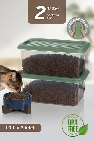 Moi 2'li Mega 10l Kedi Köpek Kuru Mama Saklama Kabı - Kilit Kapak Çok Amaçlı Düzenleyici Saklama Kutusu