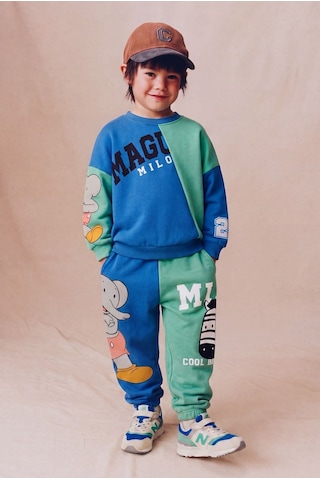 Çocuk Magu Ve Milo Baskılı Mavi Yeşil Sweatshirt Ve Eşofman Altı Takımı Çok Renkli