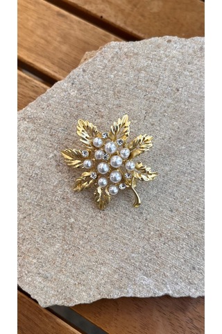 Taşlı Yaprak Broş Çok Renkli