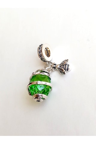 925 Ayar Gümüş Yeşil Taşlı Arı Pan Tasarım Kadın Charm