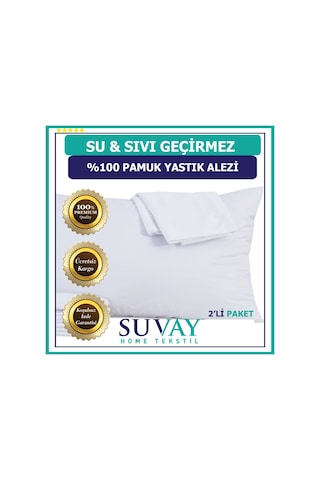 Suvay Su Sıvı Geçirmez Pamuklu Fermuarlı Terletmeyen Yastık Koruyucu Alez Kılıf 2 Adet