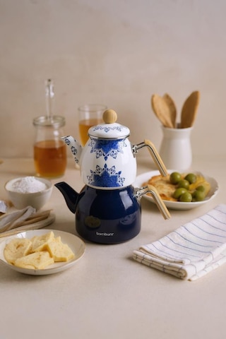 Bambum Unique - Bambu Kulplu Çaydanlık Takımı Lacivert Lacivert