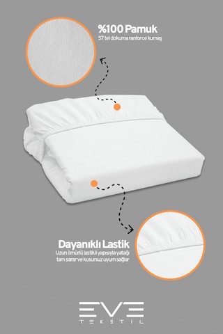 Eve Tekstil Pamuklu Çift Kişilik Rainforce Kumaş Lastikli Çarşaf Ve Yastık Kılıfı Set Beyaz
