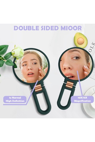 Qingmipy 10x/15x Büyütmeli Çift Taraflı Taşınabilir Katlanır Makyaj Aynası - Abs Malzeme, 360 Dönebilir, Duvar Asma Kancalı, Hediye Seçeneği Mor