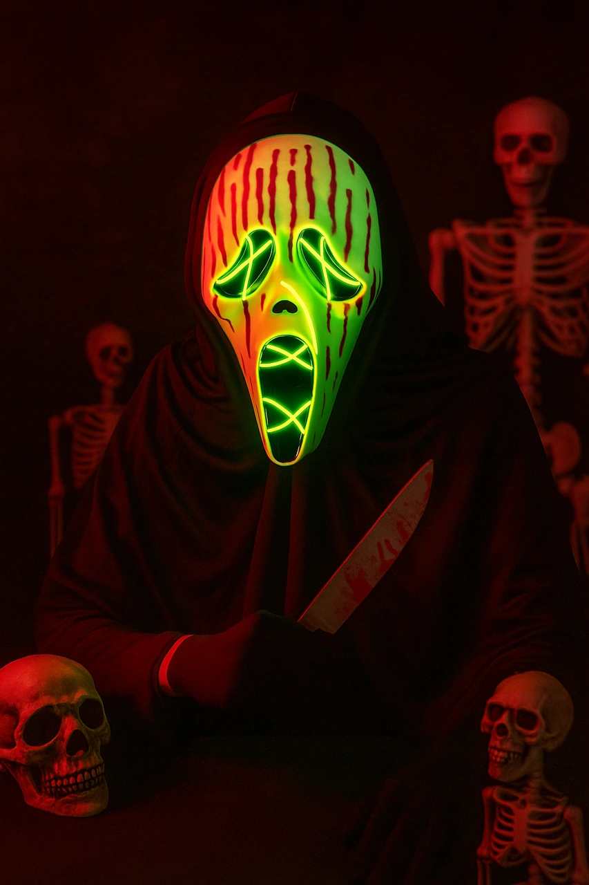 Halloween Maske Çığlık Neon Model Lüks Pilli Ark.t Diğer