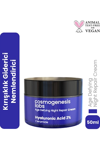 Cosmogenesis Labs Gece Kremi %2 Hyaluronik Asit 50ml - Yaşlanma Karşıtı Yoğun Nemlendirici Dolgunlaştırıcı Vegan
