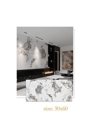 10 Adet 60x30 Gri Beyaz Mermer Desenli Kendinden Yapışkanlı Duvar Paneli